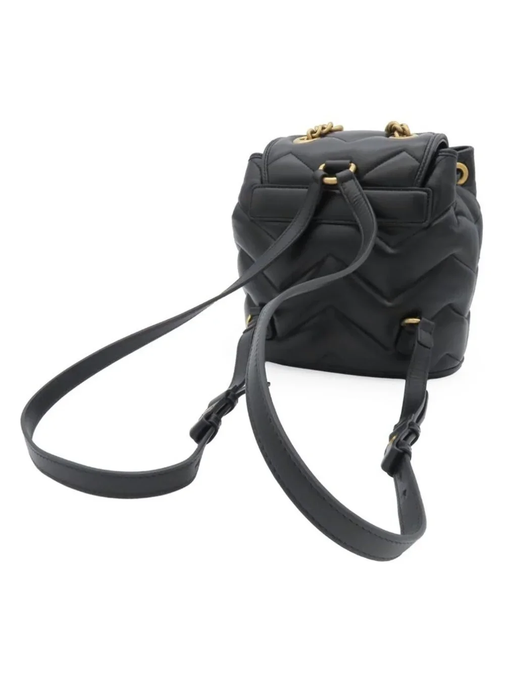 Gucci Backpack Black Leather GG Marmont Chevron